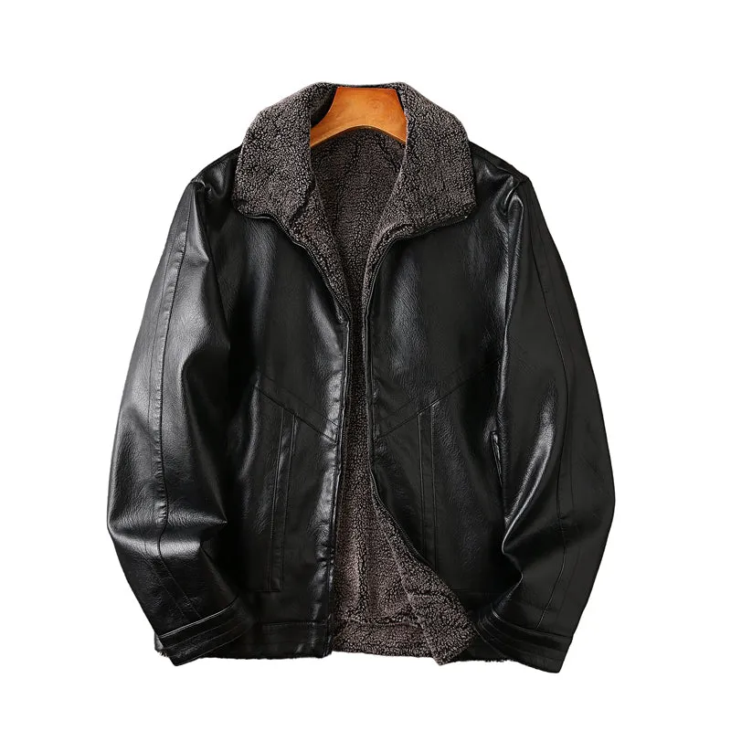 Men's PU Leather Cotton Fill Warm Winter Aviator Jackets