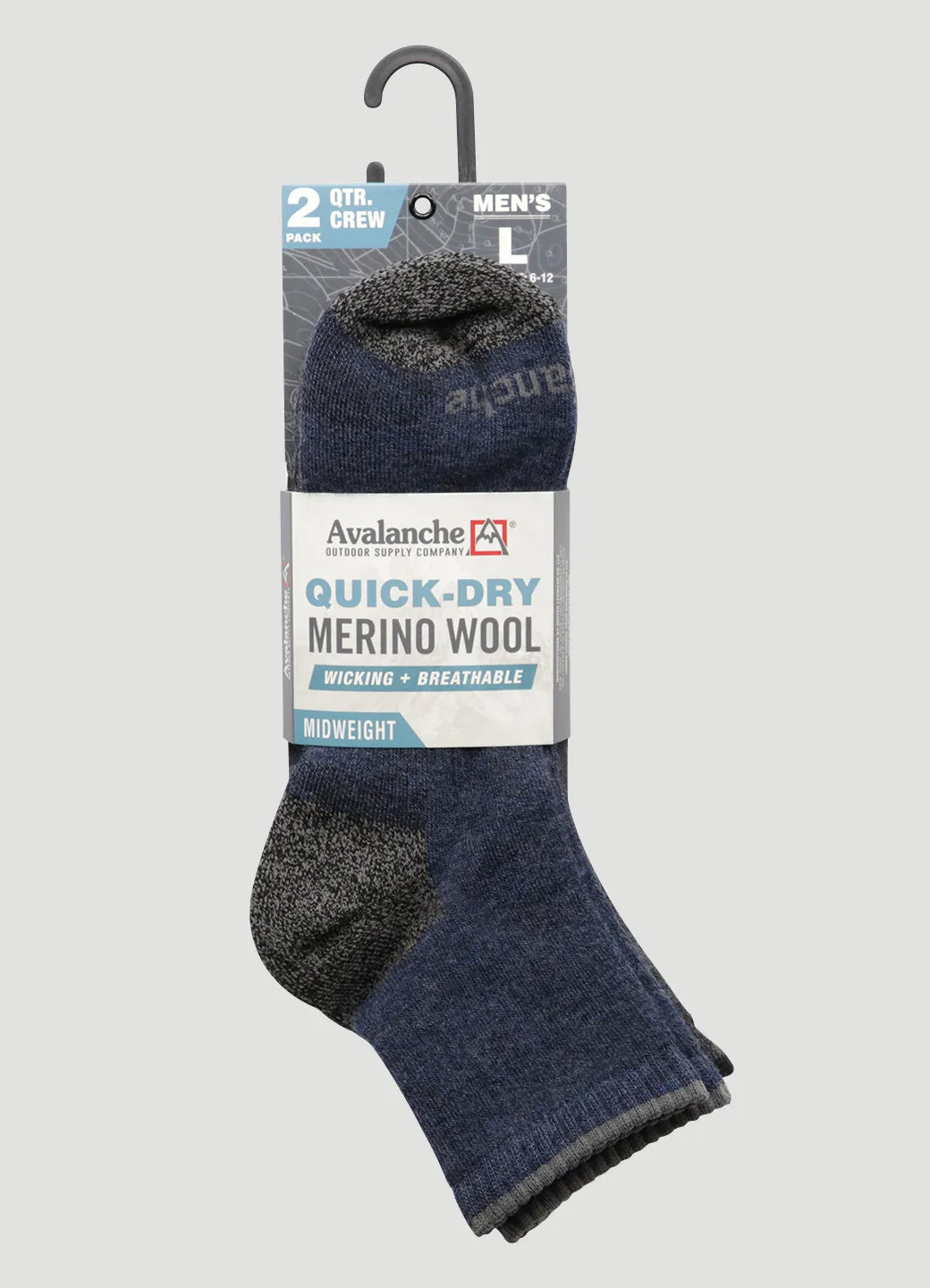 Men's Quick Dry Merino Quarter Crew Socks 2-Pack