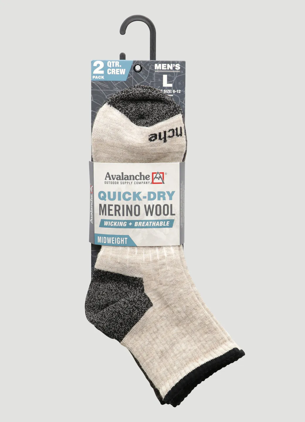 Men's Quick Dry Merino Quarter Crew Socks 2-Pack