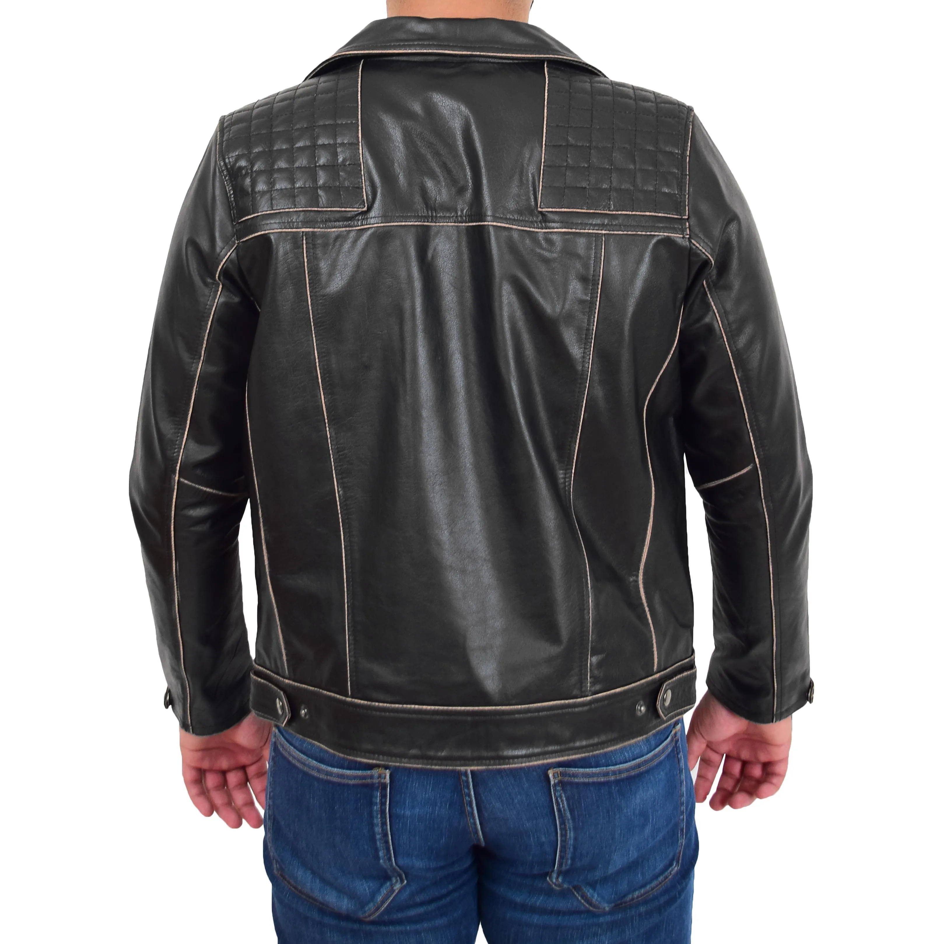 Mens Real Leather Biker Jacket Cruz Rub Off