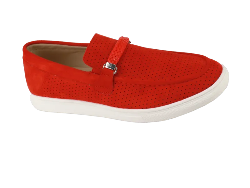 Men's Red Casual Slip-On Shoes Suede Material Loafer By Globe Footwear