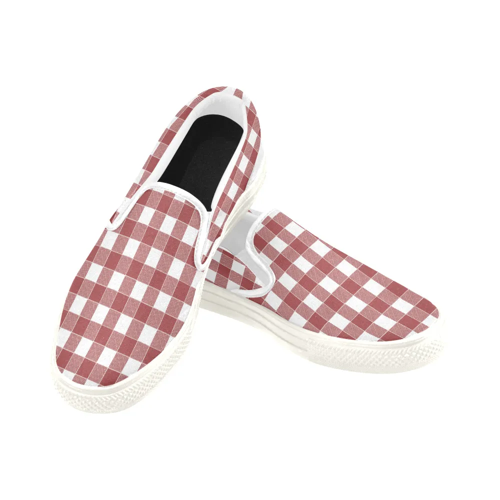 Men's Red Checks Print Slip-on Canvas Shoes