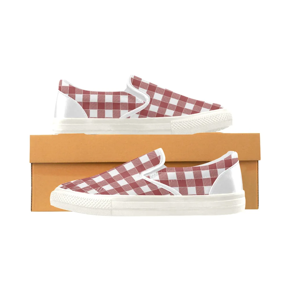 Men's Red Checks Print Slip-on Canvas Shoes