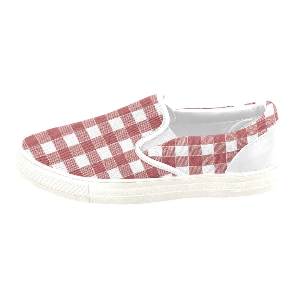 Men's Red Checks Print Slip-on Canvas Shoes