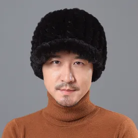 Men's Rex Rabbit Fur Hat Winter Thickened Warm Fur Peaked Cap