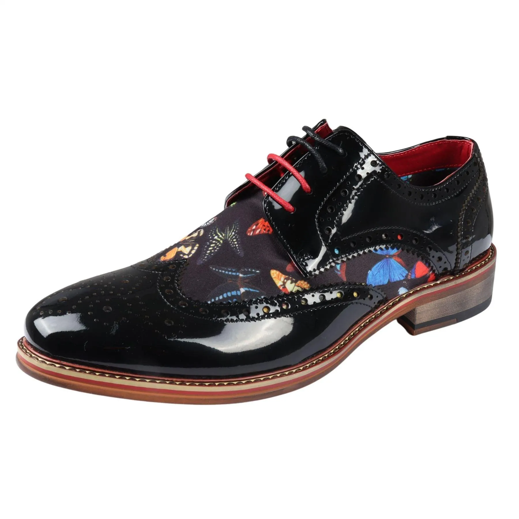 Men's Shoes Butterfly Print Patent Leather Lace Up Brogue Formal Dress Shoe