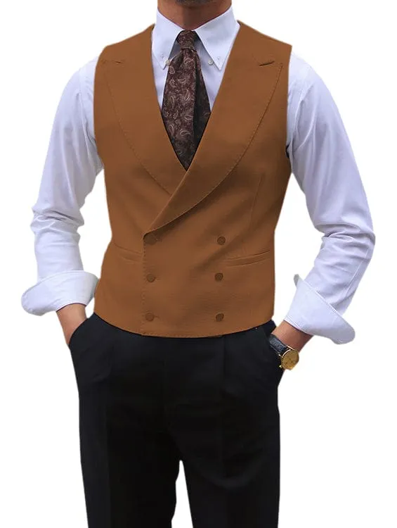 Men's Sleeveless Suit Vest Solid Color Double Breasted Slim Lapel Business Wedding Vest