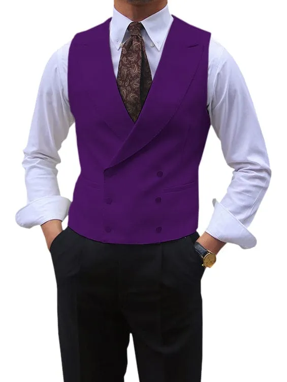 Men's Sleeveless Suit Vest Solid Color Double Breasted Slim Lapel Business Wedding Vest