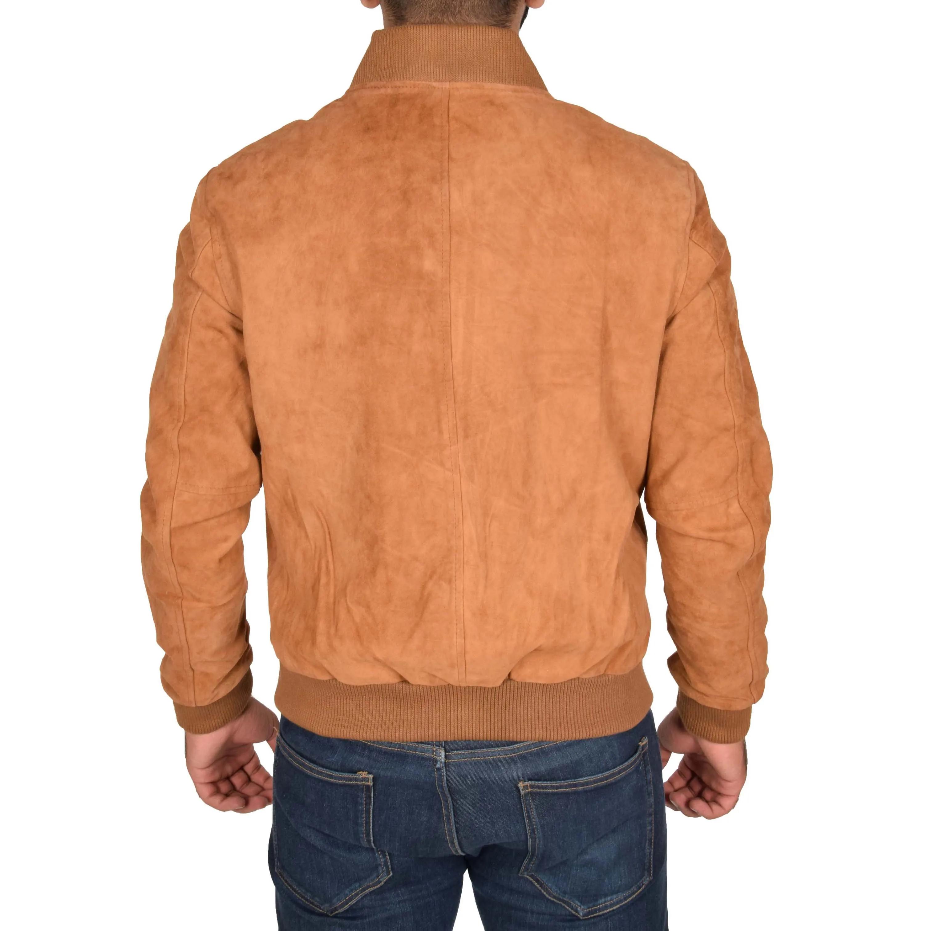 Mens Soft Goat Suede Bomber Varsity Baseball Jacket Blur Tan