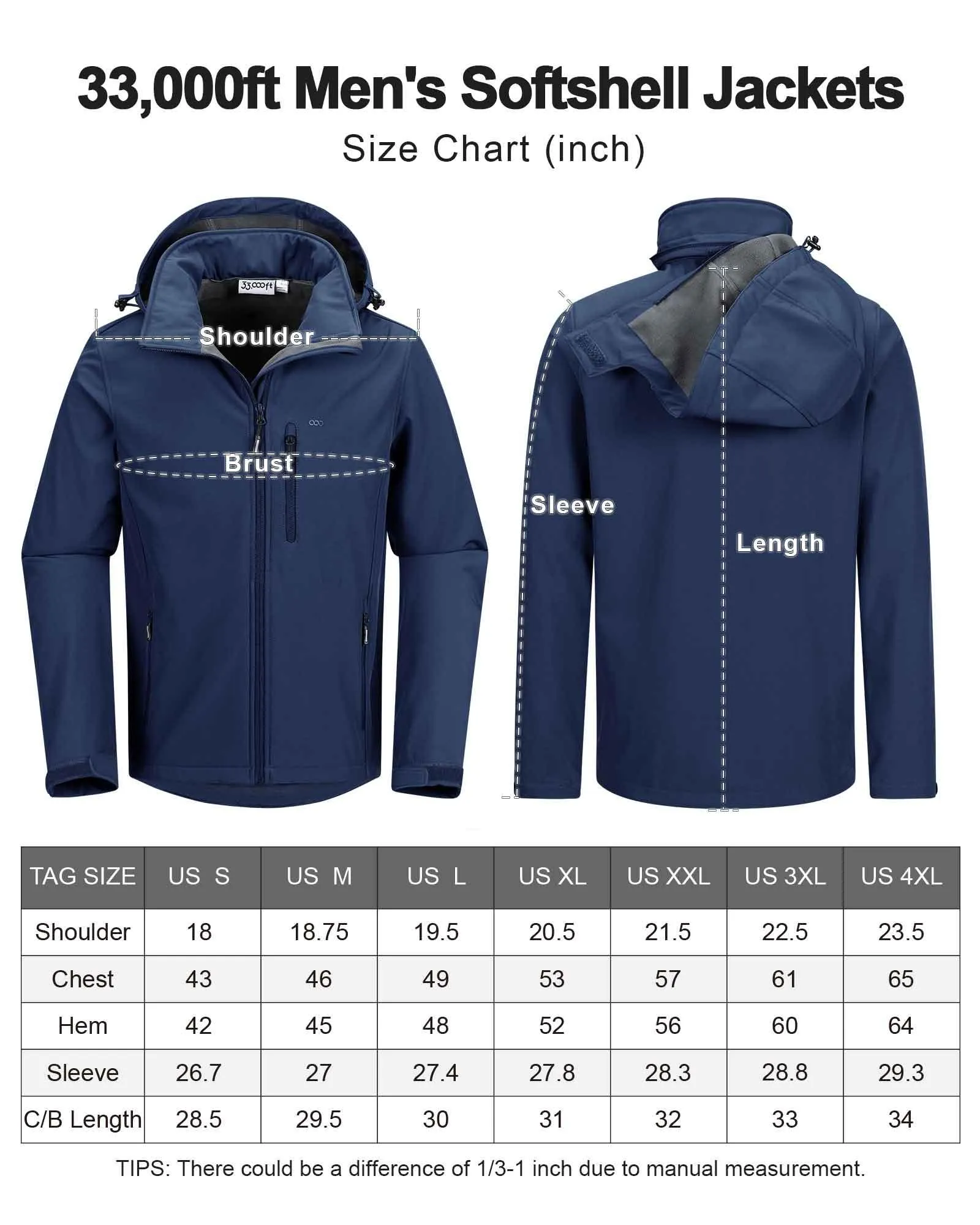 Men's Softshell Jacket with Hood Fleece Lined Windbreaker Lightweight Waterproof Jackets for Hiking