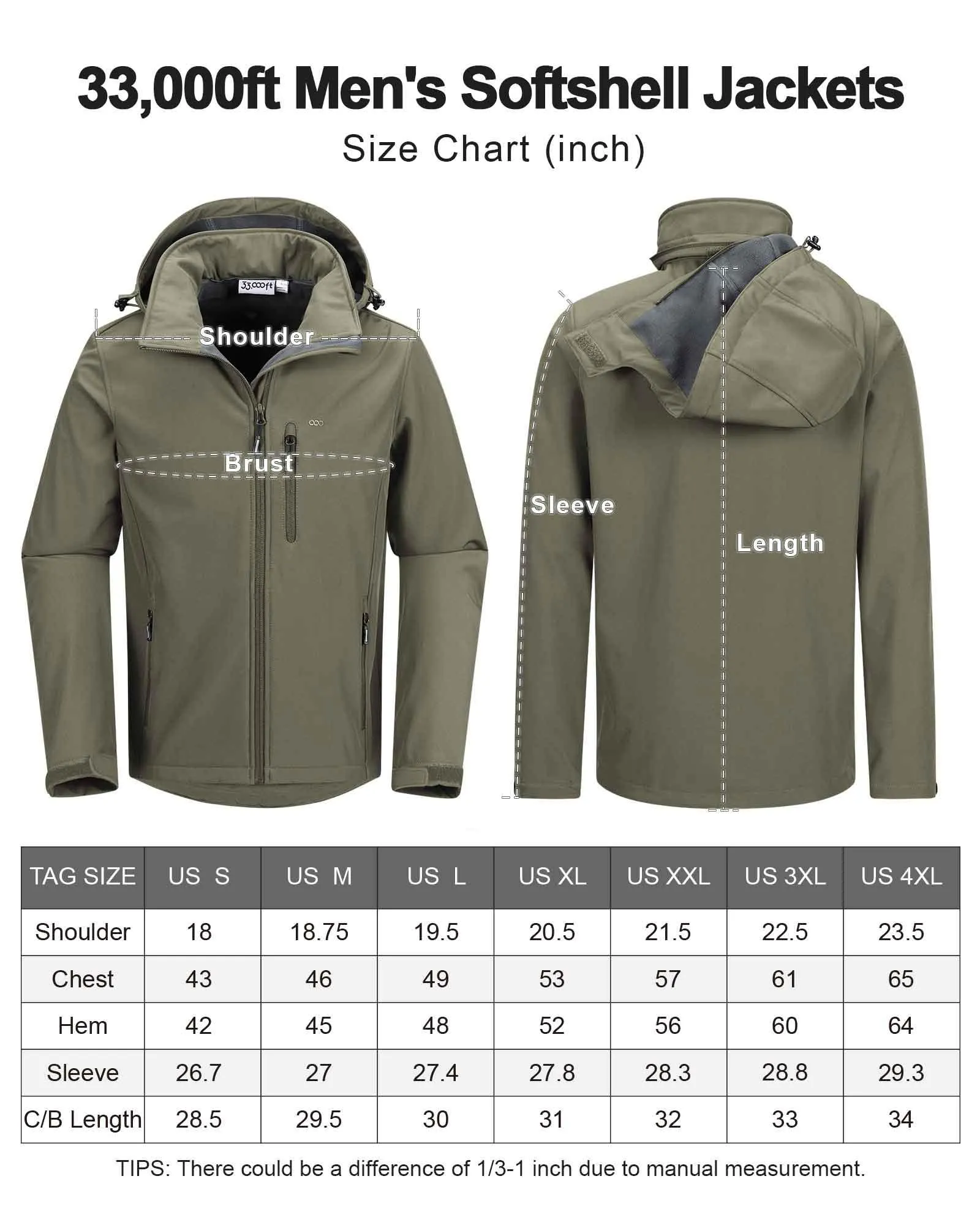 Men's Softshell Jacket with Hood Fleece Lined Windbreaker Lightweight Waterproof Jackets for Hiking