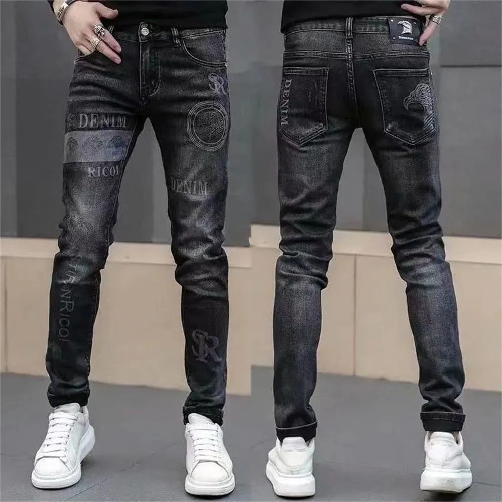 Men's Stretch Denim Print Jeans Slimming Casual Jeans All-match men's Pants - MJN0068