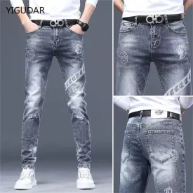 Men's Stretch Denim Print Jeans Slimming Casual Jeans All-match men's Pants - MJN0068