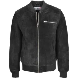 Mens Suede Bomber Varsity Jacket Reg Black