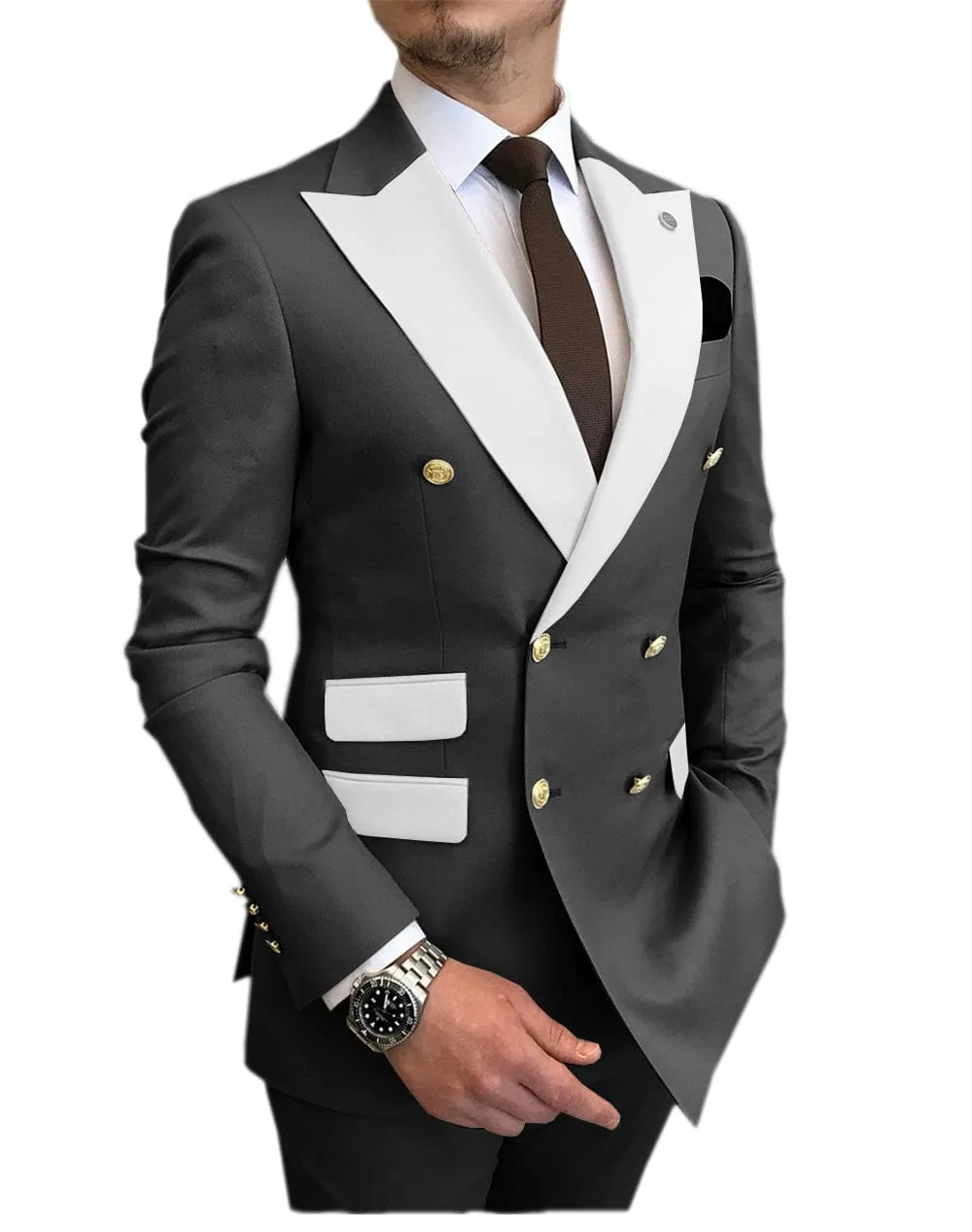 Men's Suit Casual  Double Breasted 2 Piece Business Wedding (Blazer Pants)