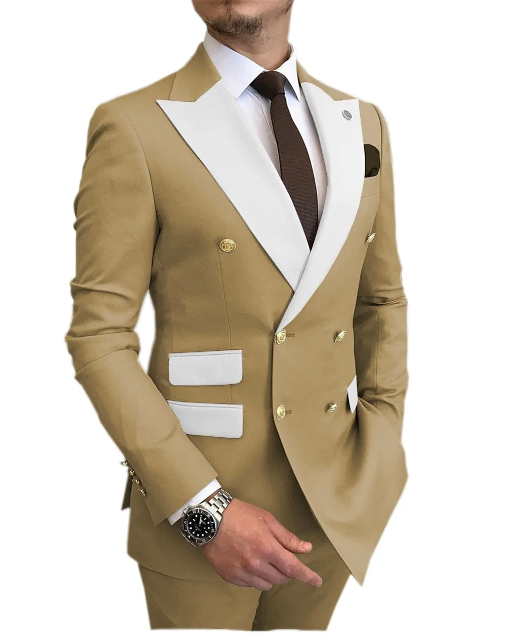 Men's Suit Casual  Double Breasted 2 Piece Business Wedding (Blazer Pants)