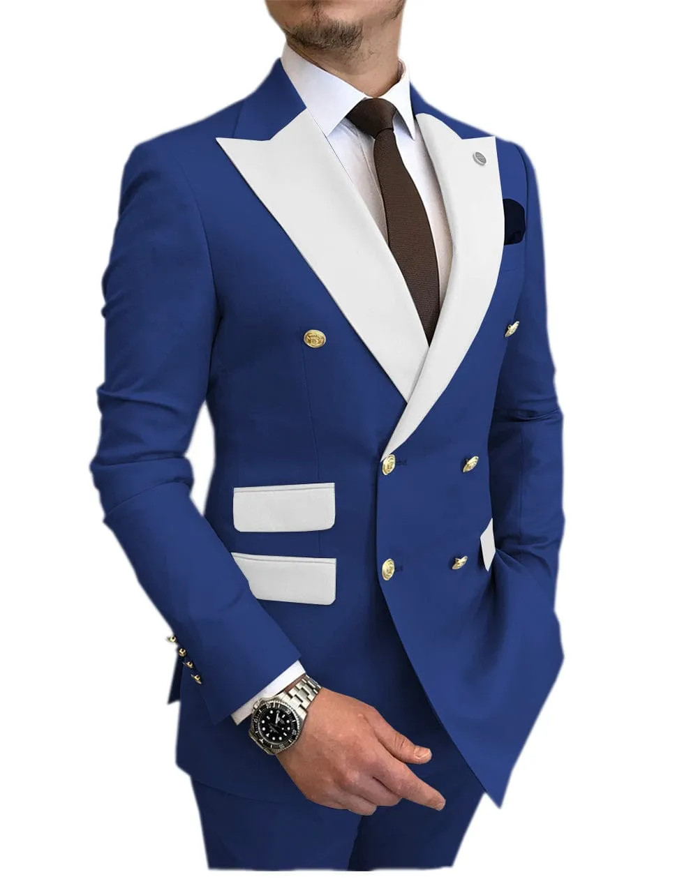 Men's Suit Casual  Double Breasted 2 Piece Business Wedding (Blazer Pants)