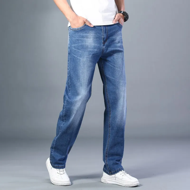 Men's Summer Thin Straight-leg Loose Jeans Classic Style Advanced Stretch Baggy Pants - MJN0055