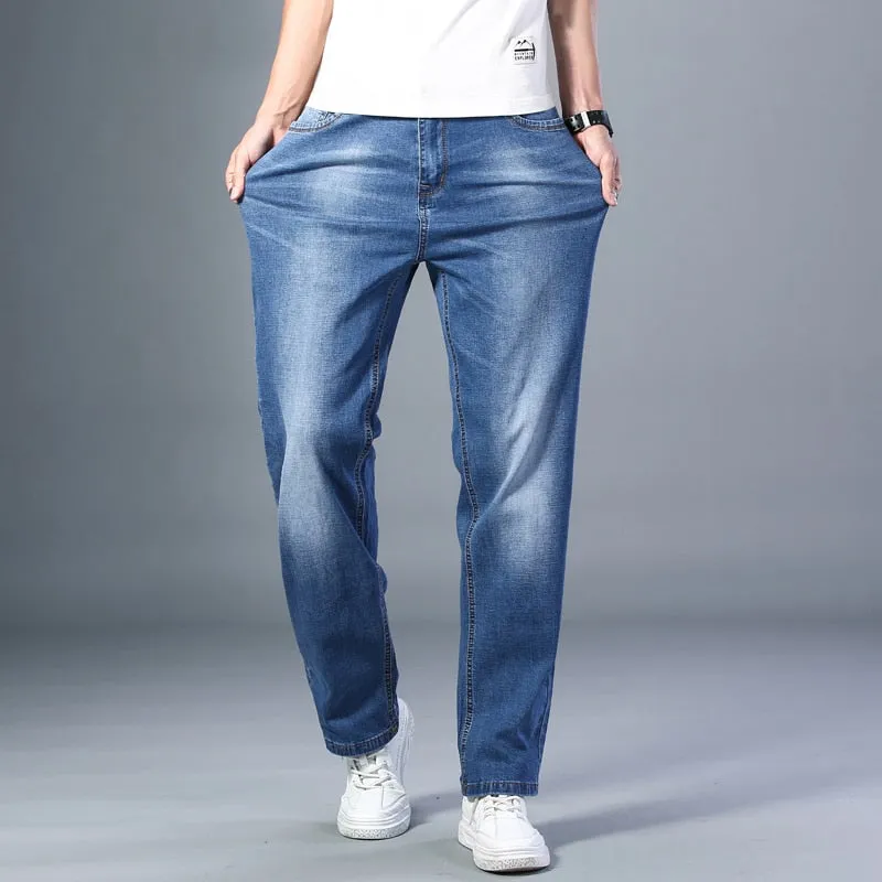 Men's Summer Thin Straight-leg Loose Jeans Classic Style Advanced Stretch Baggy Pants - MJN0055