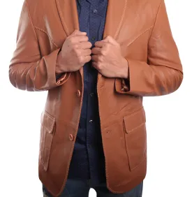 Mens Tan Western Blazer Whip Stitched