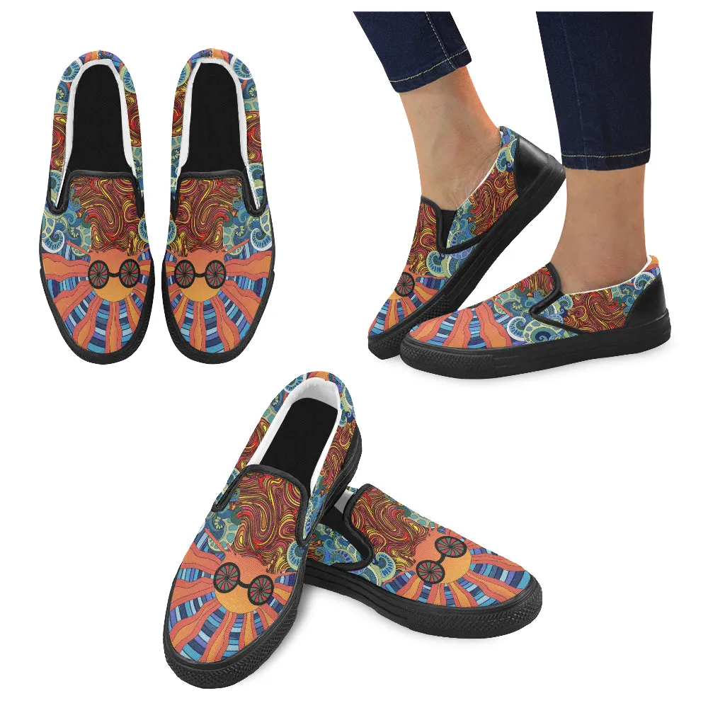 Men's Trippy Sun Psychedelic Print Canvas Slip-on Shoes