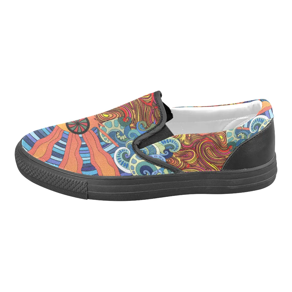 Men's Trippy Sun Psychedelic Print Canvas Slip-on Shoes