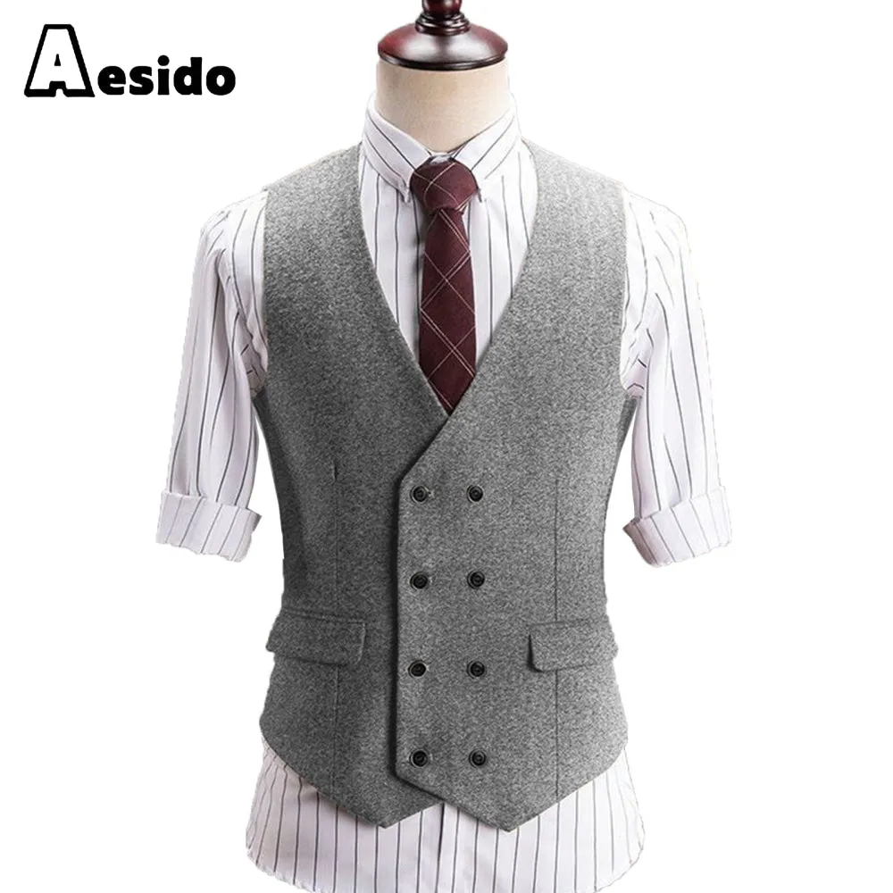 Men's V Lapel Tweed Waistcoat Casual Slim Fit Suit Vest