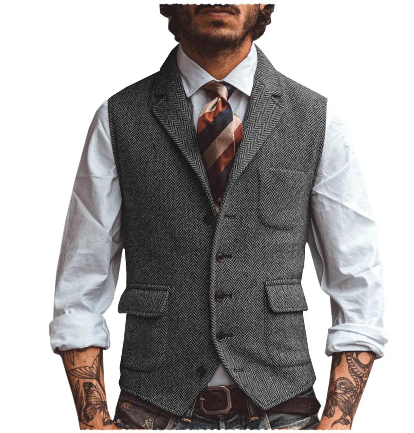 Men's Vest Notch Lapel Single Breasted Waistcoat