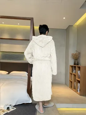 Men's Warm Soft Comfy Plain Color Long Hooded Robe For Home Pajamas Wear Flannel Night-robe Sets After A Bath Sleepwear Lounge Wear For Autumn Winter