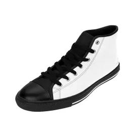 Men's White High-top Sneakers, Solid Color Minimalist Designer Tennis Running Shoes