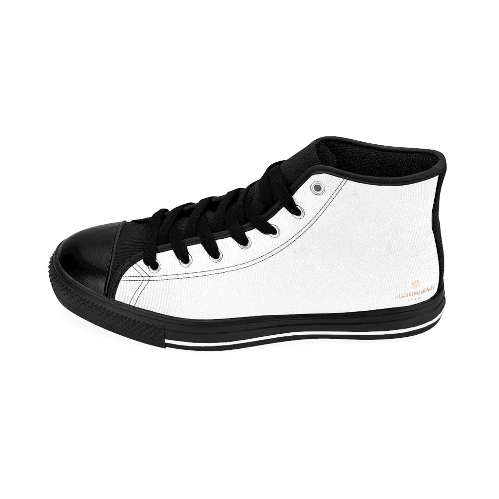 Men's White High-top Sneakers, Solid Color Minimalist Designer Tennis Running Shoes