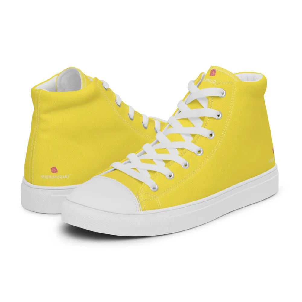 Men's Yellow  High Top Sneakers, Solid Lemon Yellow Color Men’s High Top Canvas Fashion Running Tennis Shoes