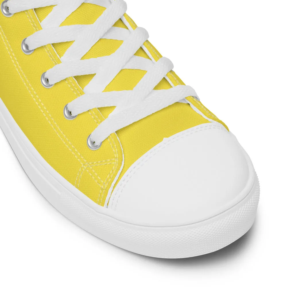 Men's Yellow  High Top Sneakers, Solid Lemon Yellow Color Men’s High Top Canvas Fashion Running Tennis Shoes