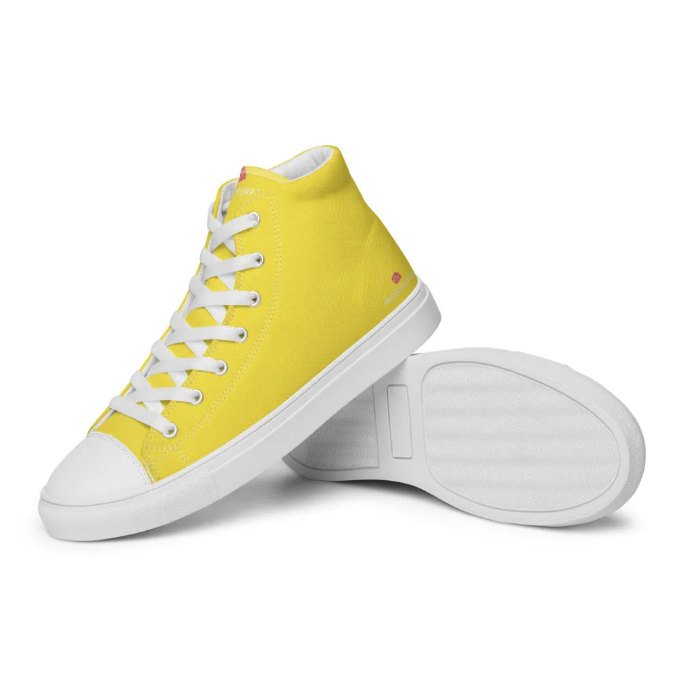 Men's Yellow  High Top Sneakers, Solid Lemon Yellow Color Men’s High Top Canvas Fashion Running Tennis Shoes