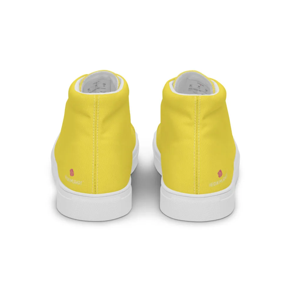 Men's Yellow  High Top Sneakers, Solid Lemon Yellow Color Men’s High Top Canvas Fashion Running Tennis Shoes