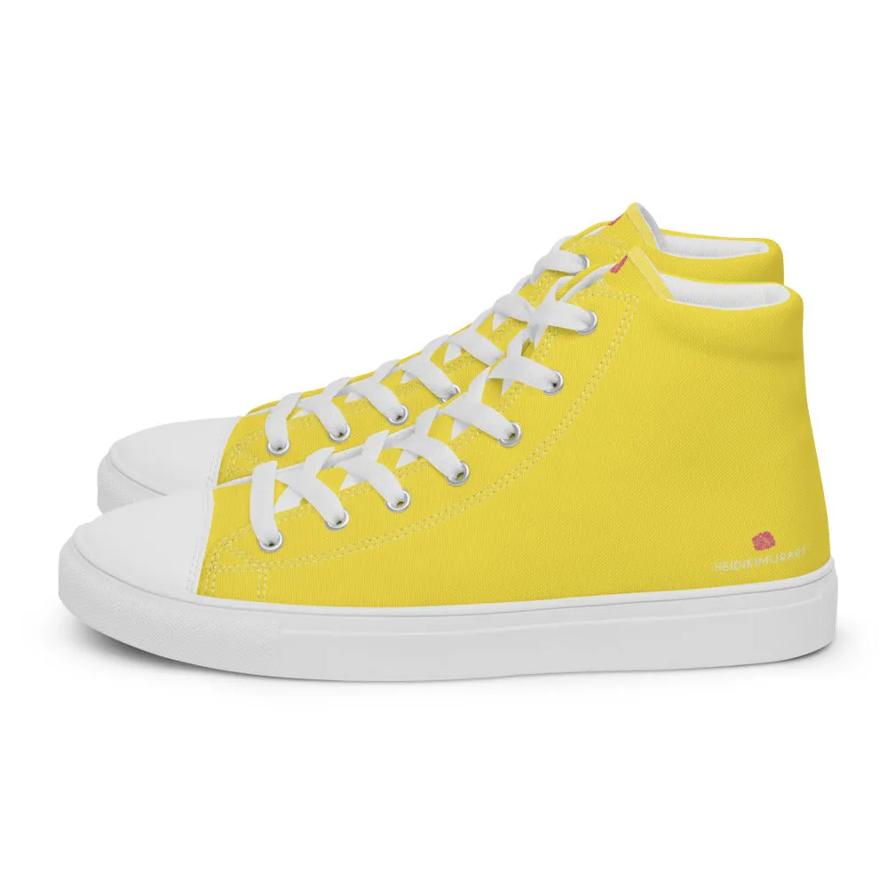 Men's Yellow  High Top Sneakers, Solid Lemon Yellow Color Men’s High Top Canvas Fashion Running Tennis Shoes