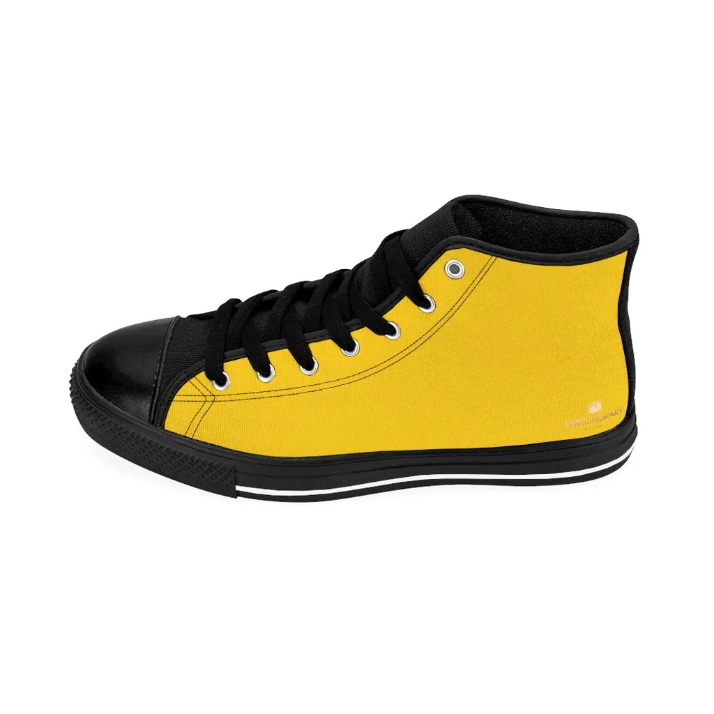 Men's Yellow High-top Sneakers, Yellow Solid Color Minimalist Designer Tennis Running Shoes