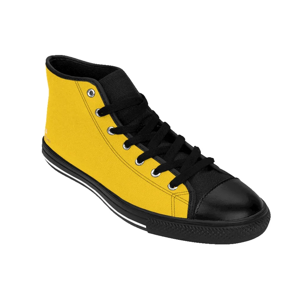 Men's Yellow High-top Sneakers, Yellow Solid Color Minimalist Designer Tennis Running Shoes