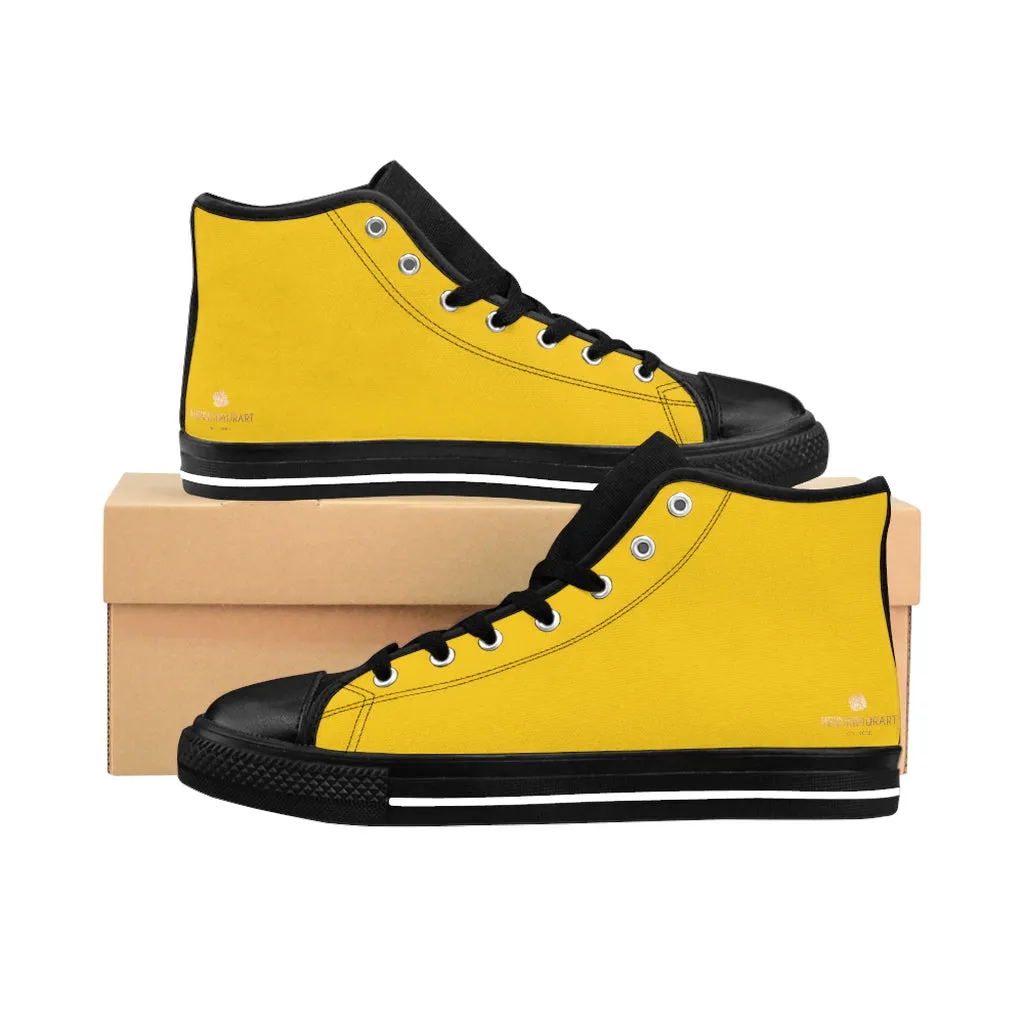 Men's Yellow High-top Sneakers, Yellow Solid Color Minimalist Designer Tennis Running Shoes