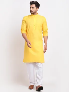 Men's Yellow Solid Kurta With White Salwar - Benstoke