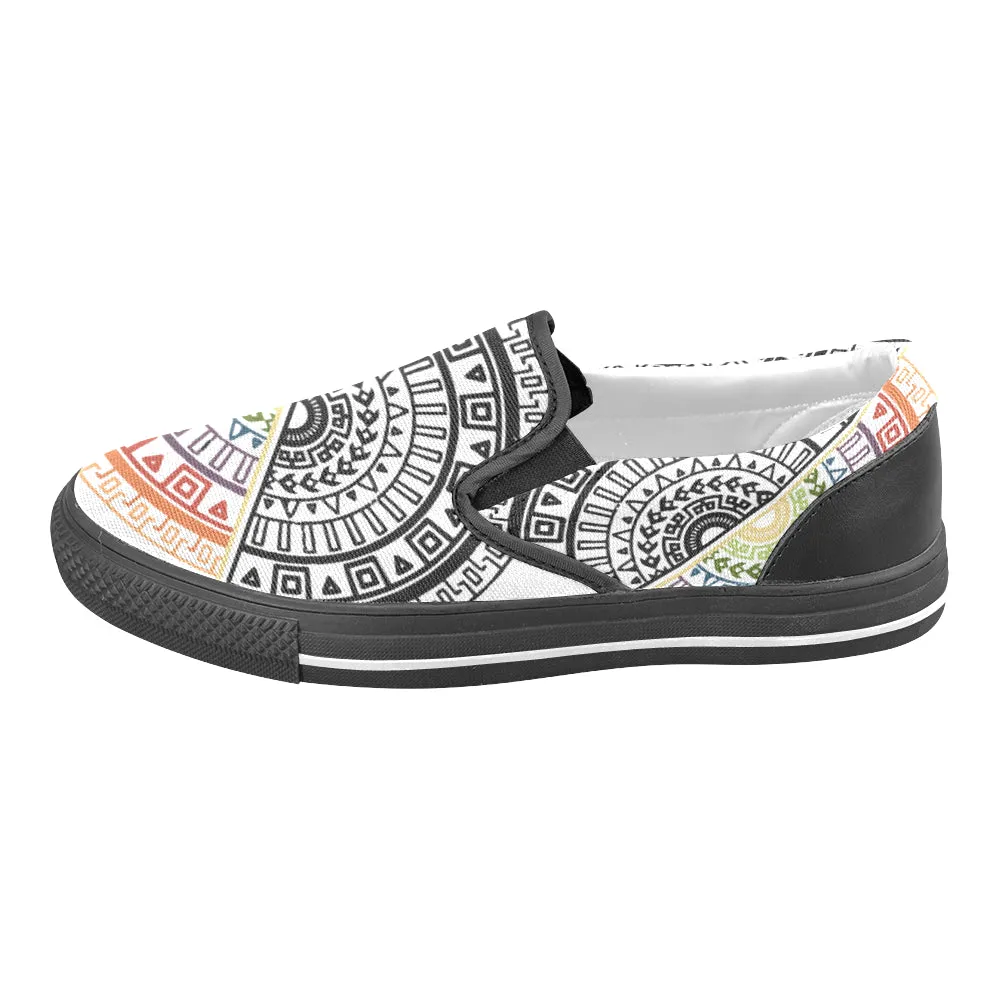 Men's Ying Yang Mandala Print Canvas Slip-on Shoes