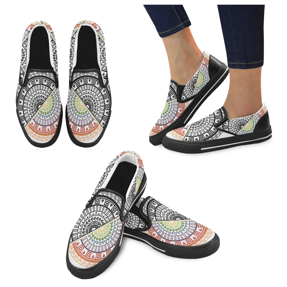 Men's Ying Yang Mandala Print Canvas Slip-on Shoes