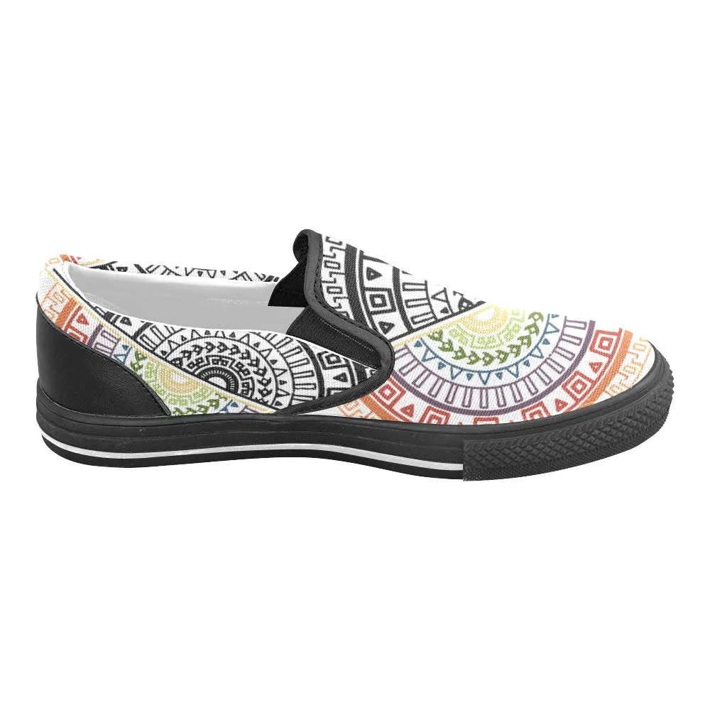 Men's Ying Yang Mandala Print Canvas Slip-on Shoes