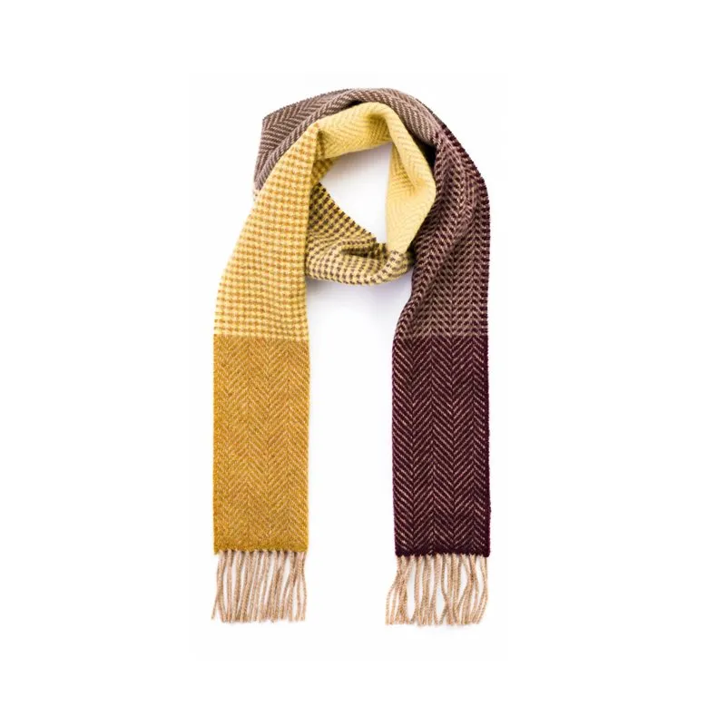 Merino and Cashmere Scarf - Mustard, gold, clay and wine Herringbone - John Hanly