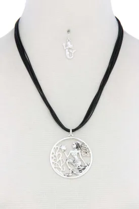 Mermaid Pendant Pu Leather Necklace