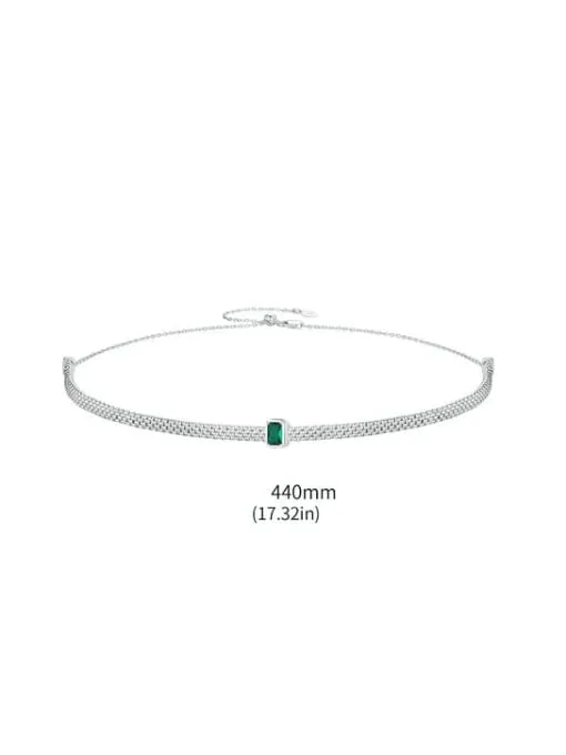 Mesh Necklace  Slider Adjustable Choker Emerald Charm Pendant Cubic Zirconia 925 Sterling Silver