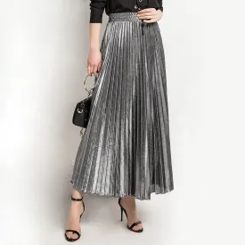 Metallic Pleated Maxi Skirt