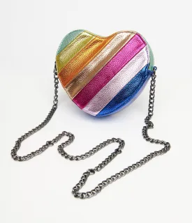 Metallic Rainbow Heart Leatherette Crossbody Bag