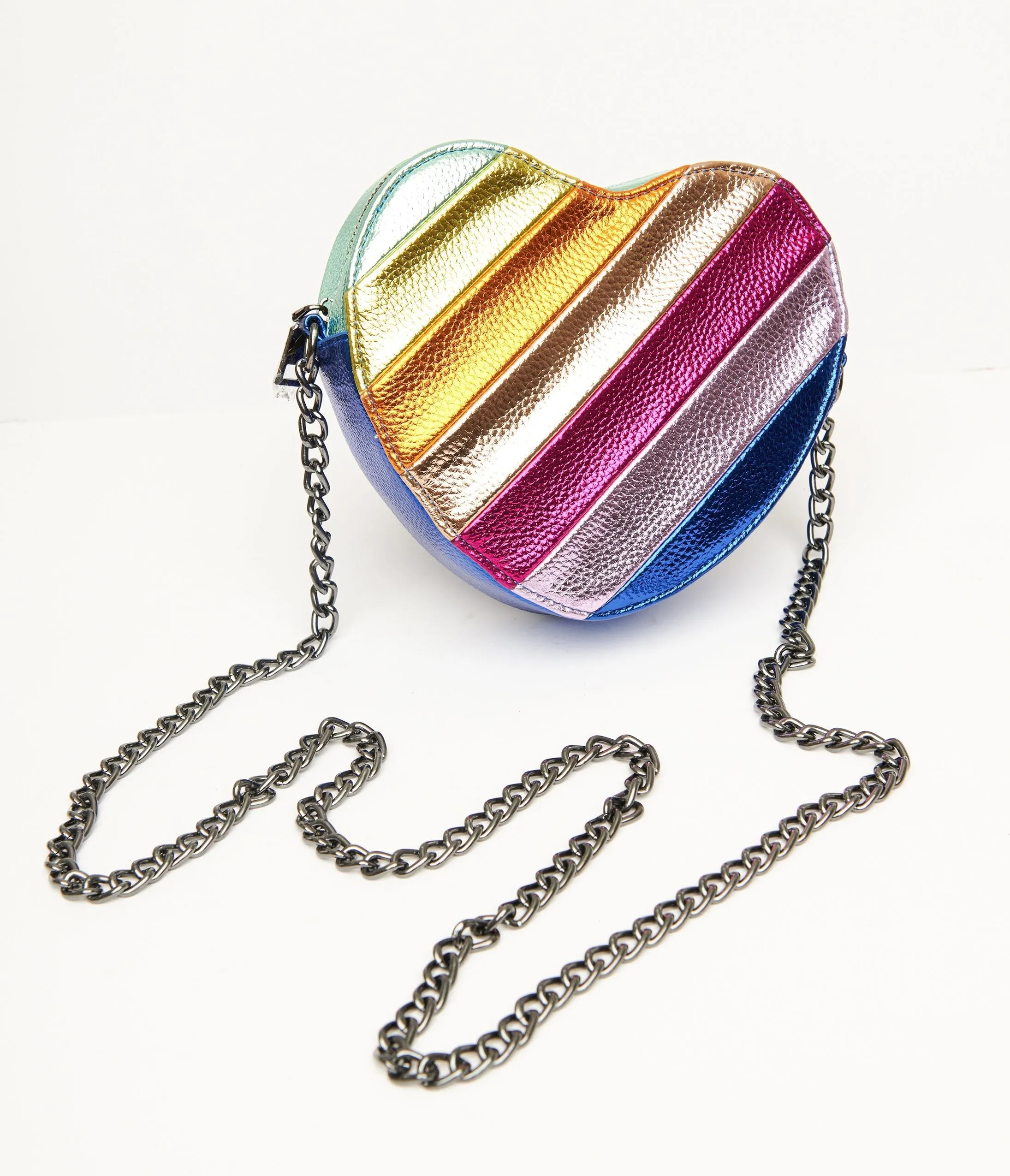 Metallic Rainbow Heart Leatherette Crossbody Bag