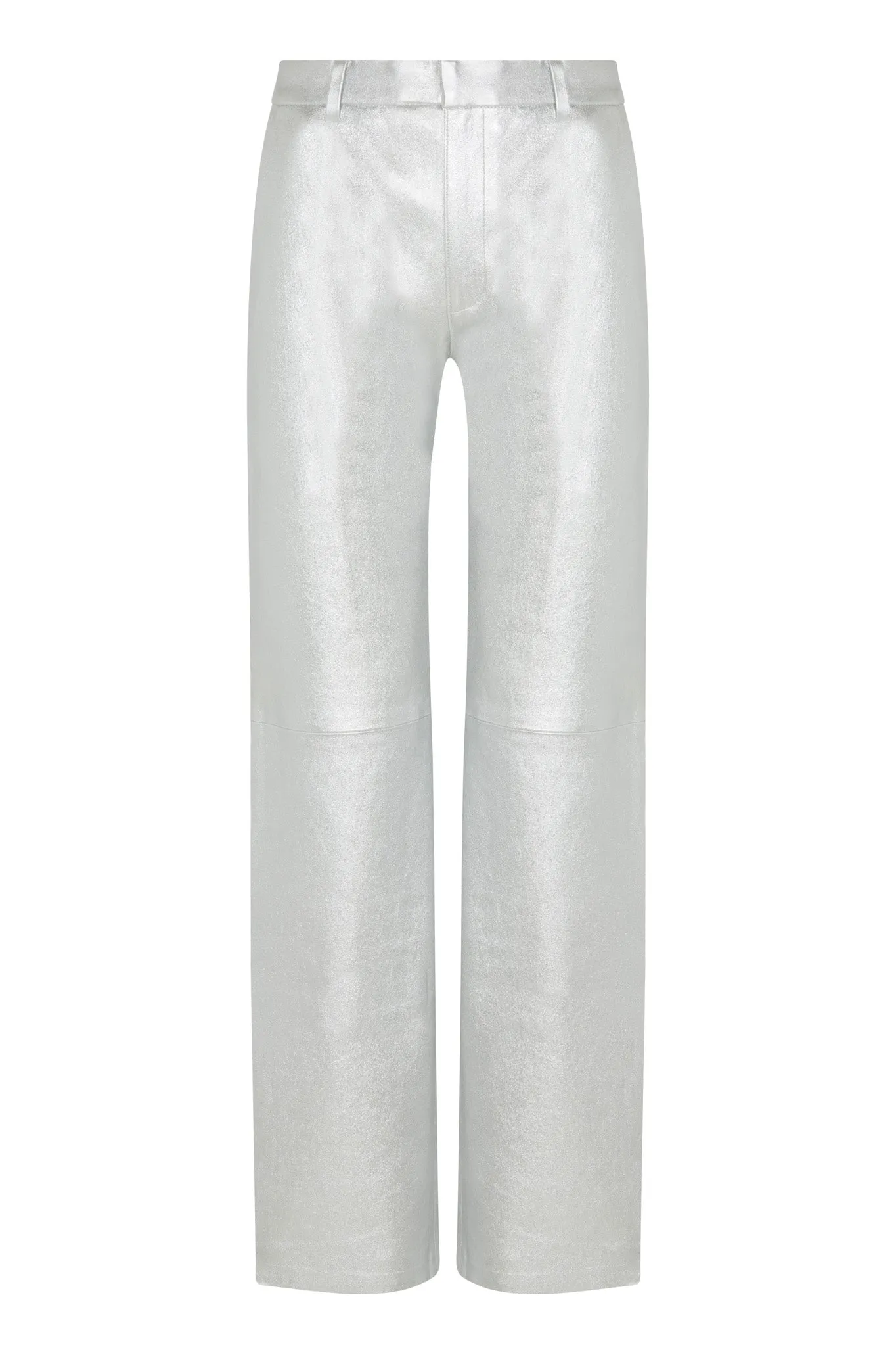 Metallic Silver Leather Classic Trousers